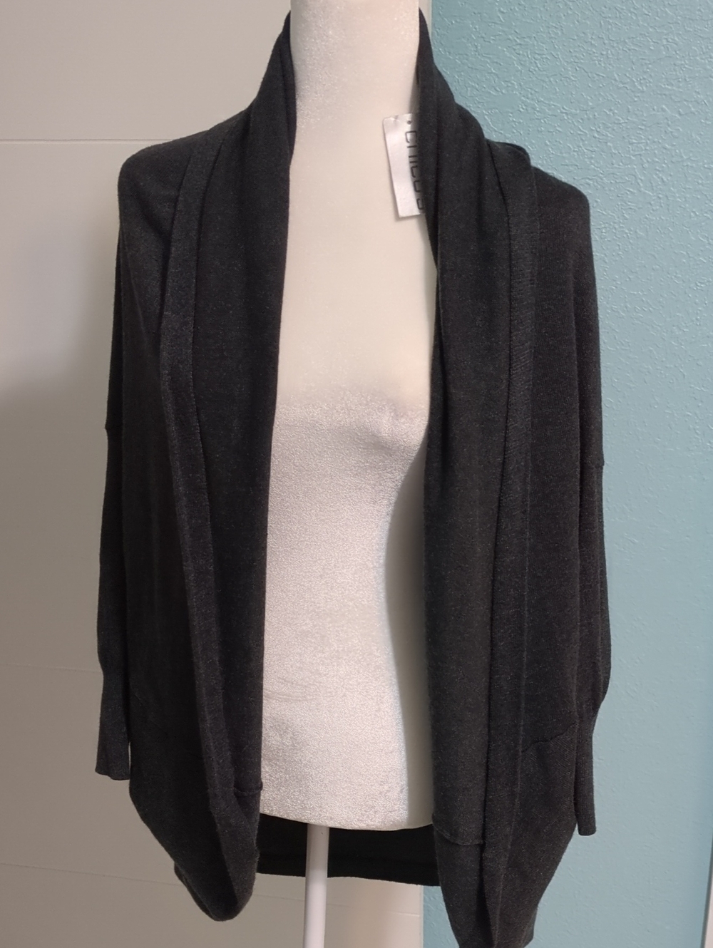 Chico's Dark Gray Open-Front Women’s Cadence Cocoon Sweater Cardigan sz L